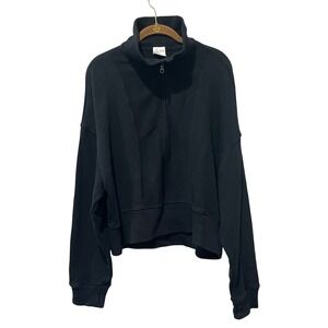 OFFLINE Aerie Black Ribbed 1/4 Zip Cropped Sweatshirt Women's Large Pullover